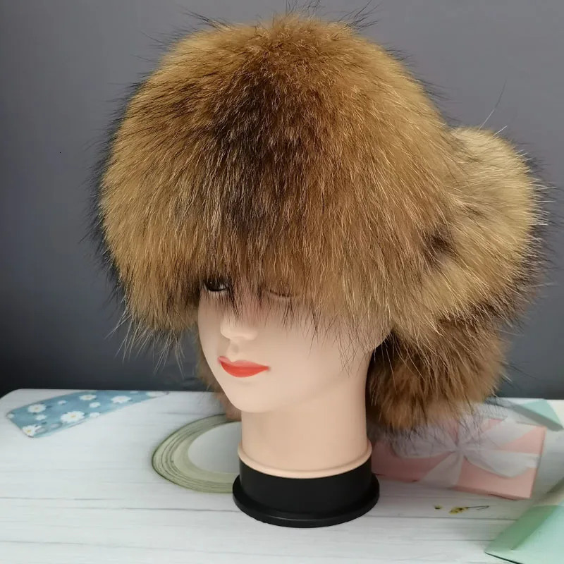 Womens Lei Feng hat fashionable cute hat 100% real fox fur hat ski hat warm and soft Russian womens hat natural fox fur ball hat 241220