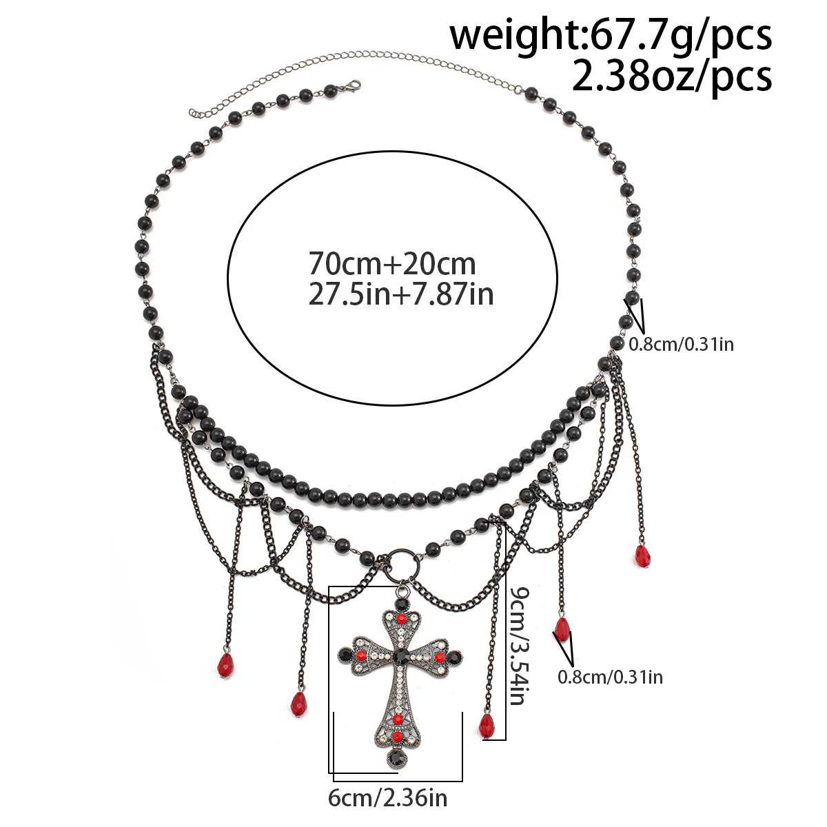 PuRui Gothic Black Multilayer Tassel Belt Cross Waist Chain Women Adjustable Red Bead Pendant Waist Chain Halloween Body Jewelry 241220