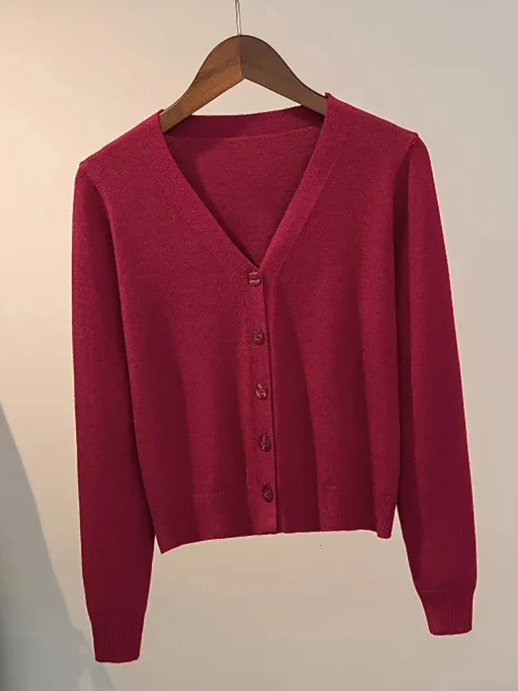 Sweater Knitted Cardigan Button Jacket 2024 Autumn Winter Vneck Long Sleeve Casual Short Tops For Women Grey White 241220