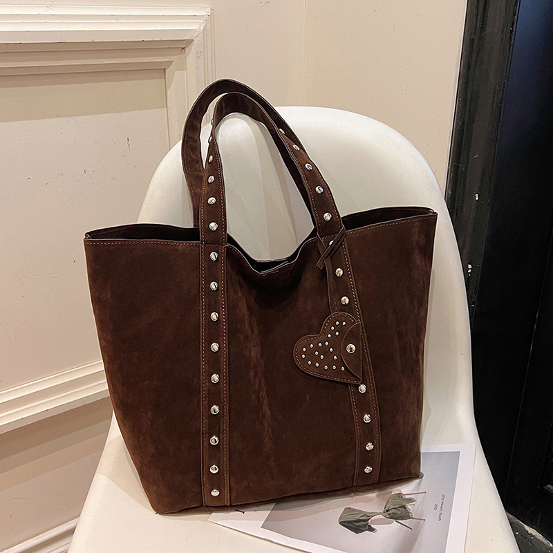 Bag New Tote Fashionable Frosted Suede Shoulder Bag, Casual Versatile Rivet Handbag