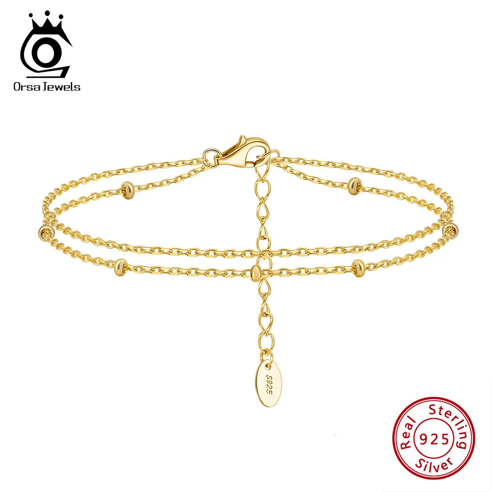 ORSA JEWELS 925 Sterling Silver Double Layer Bracelet Chain Simple Small Ball Beads for Womens Birthday Gift Jewelry SB200 241214