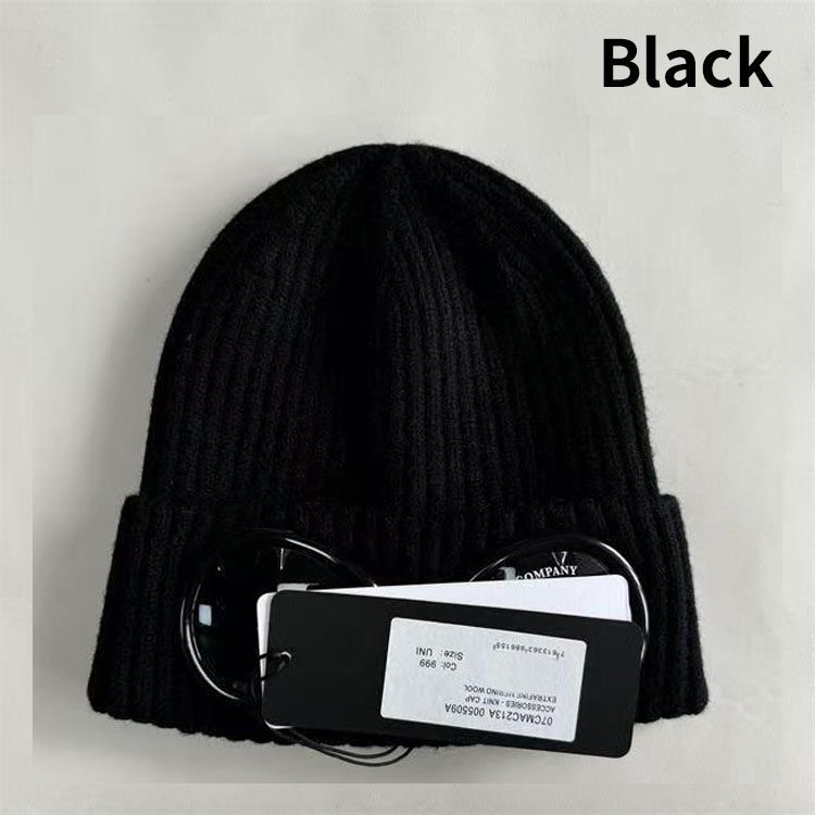 Top CP Bonnet high quality knitted hat Extra Fine Merino Black Wool Goggle Beanie For Men And Women