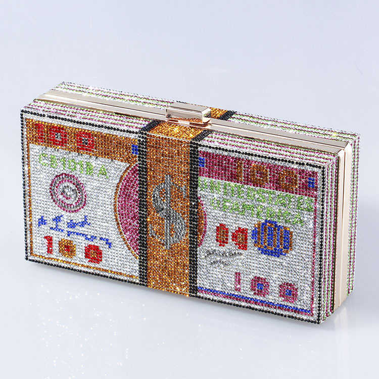 Us Dollar Bag New Full Diamond Us Dollar Dinner Bag Clutch Bag Womens Dress Hand Bag Evening Bag Womens Tote Bags 240920
