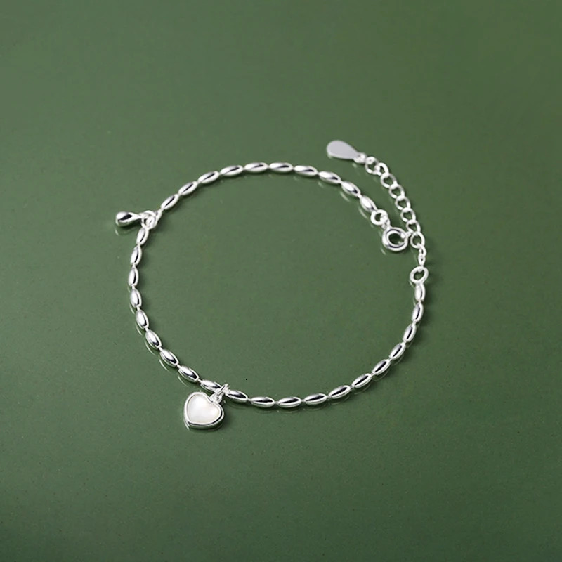 Silvology Genuine 925 Sterling Silver Olive Bead Shell Heart Bracelets for Women Elegant Waterdrop Bracelets Fine Jewelry 241220