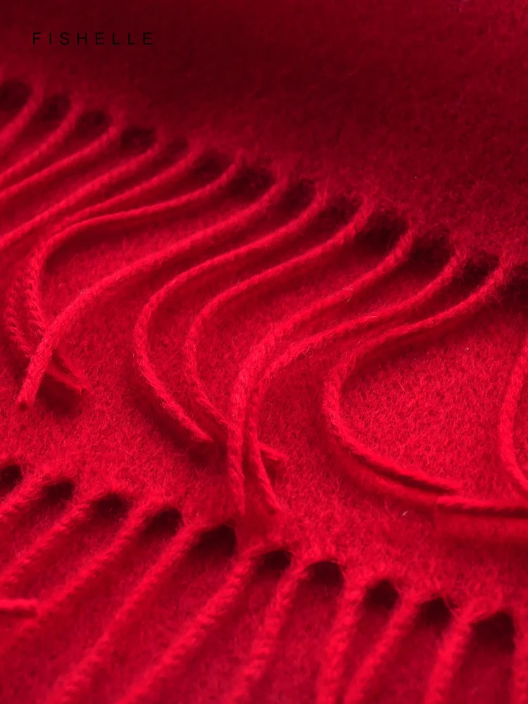 Red claret pure 100% wool scarf for womens thin warm shawl winter solid color wine red men scarves years gift 241220