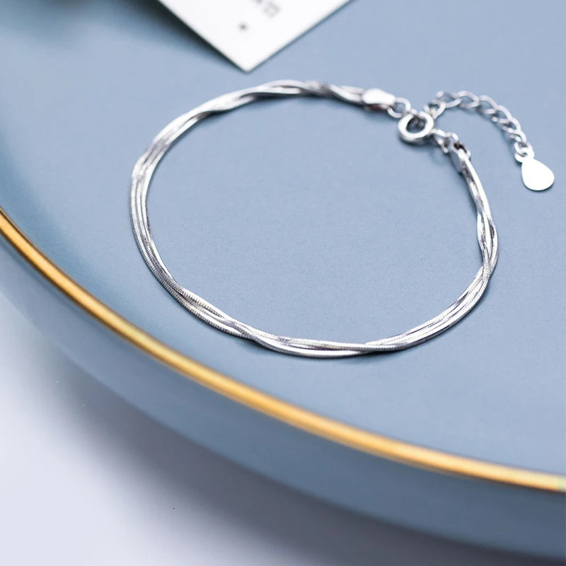 MODIAN 925 Sterling Silver Fashion Simple Three Layer Snake Bone Chain Bracelet For Women Girls Daily Fine Jewelry 241220