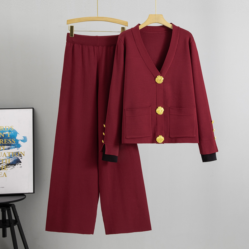 Sweater For Women's Spring 2025 New Cardigan Wide Leg Pants Knitted Fashion Set For Women Two Piece Outfits