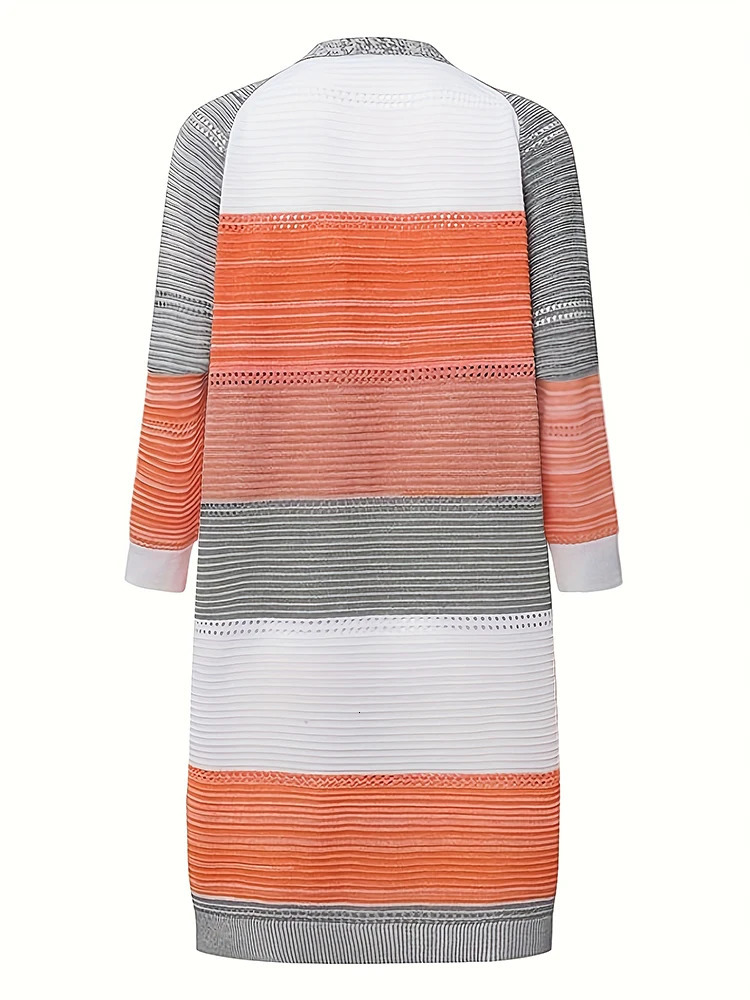 into the spring and autumn womens fashion casual resort colour blocking shoulder sleeve long knitted jumper cardigan 241220