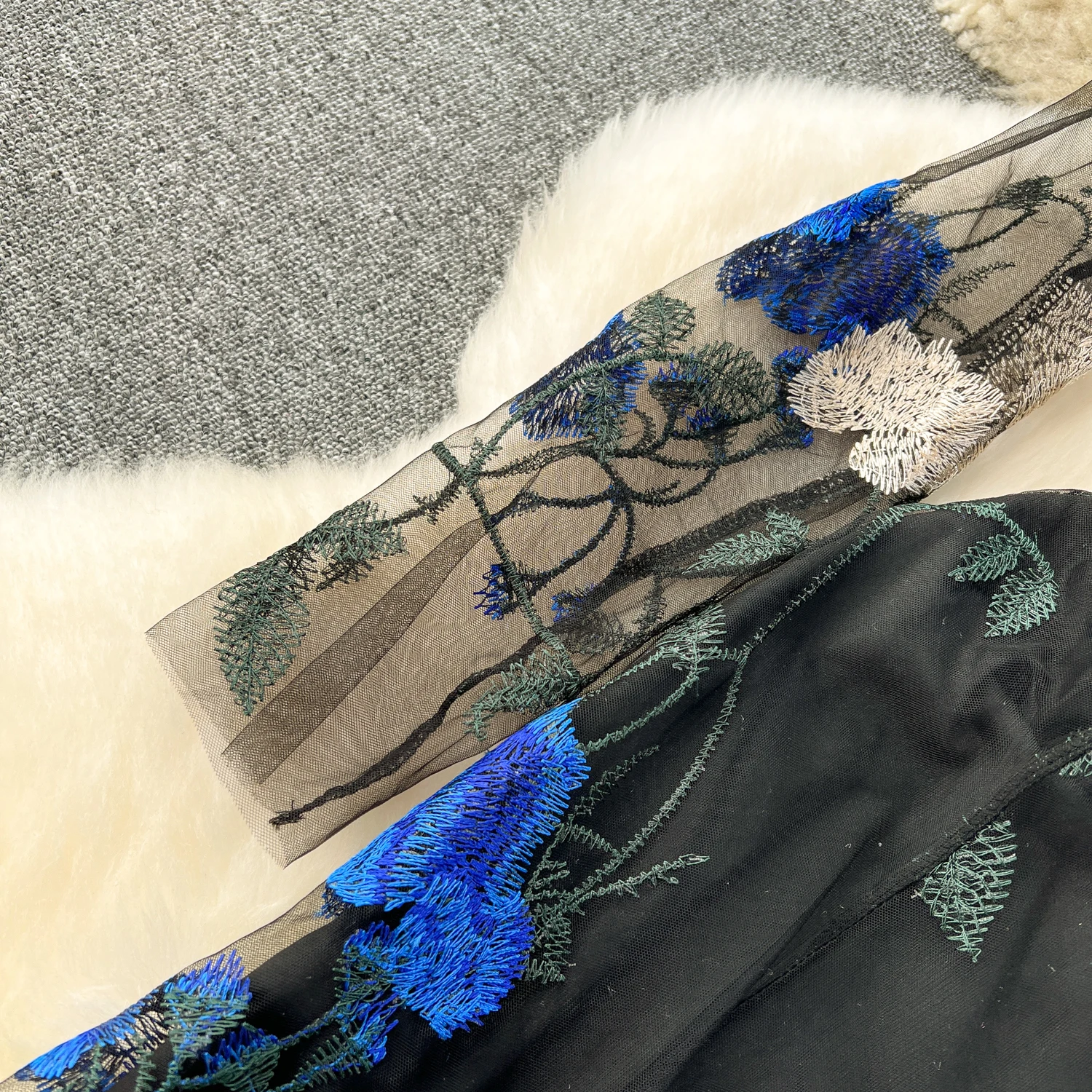 Casual Dresses Sexy Gauze Embroidery Floral Slim Long Sleeve Dress Chic Elegant Vestidos Vintage Summer Spring Women Korean Fashion Dresses 2025