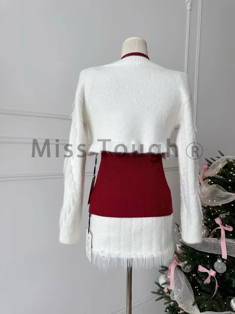 Winter Korean Knit Sweet 3 Piece Sets Women Long Sleeve Slim Pullovers Mini Skirt Women Fashion Christmas Party Y2k Suits 241220
