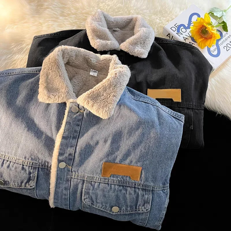 Thick Warm Lamb Fleece Lined Denim Jacket Men Winter Windbreaker Jackets Outwear Jeans Coats Male Multi-pockets Cow Clothing 241216