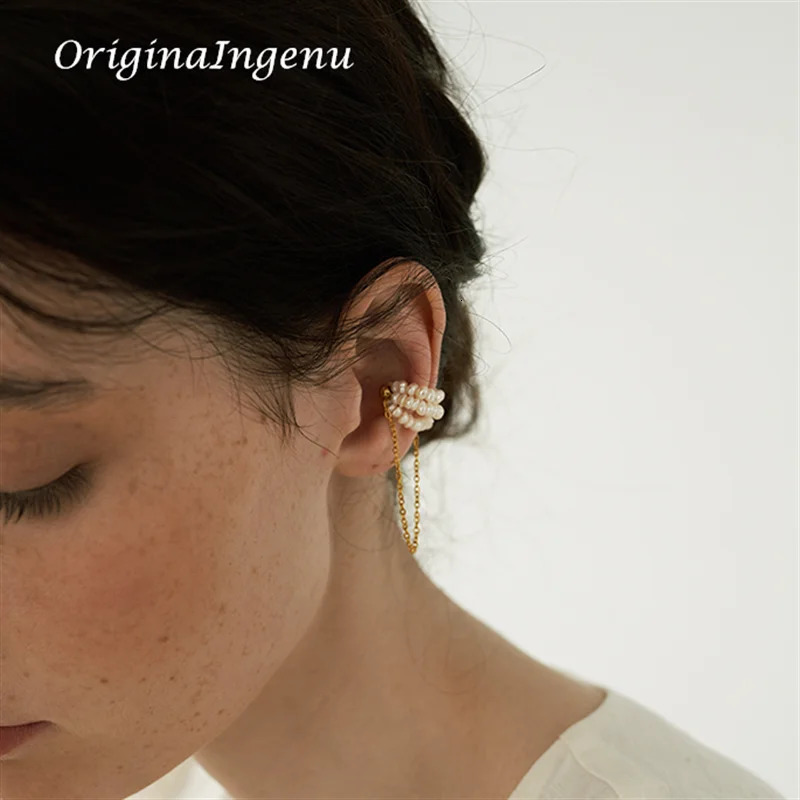 14K Gold Filled Ear Cuff Natural Pearl Jewelry Handmade Magnetic Buckle Earrings Vintage Accessories Tarnish Resist Earrings 241220
