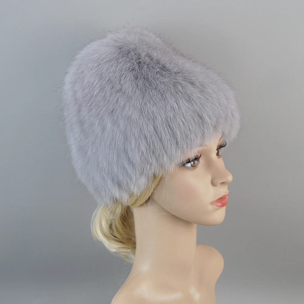 Winter Hat 100% Real Natural Silver Fox Fur Womens Knitted Fur Cap Women Hat Fox Fur Hat Female Ear Warm Winter Must 241214