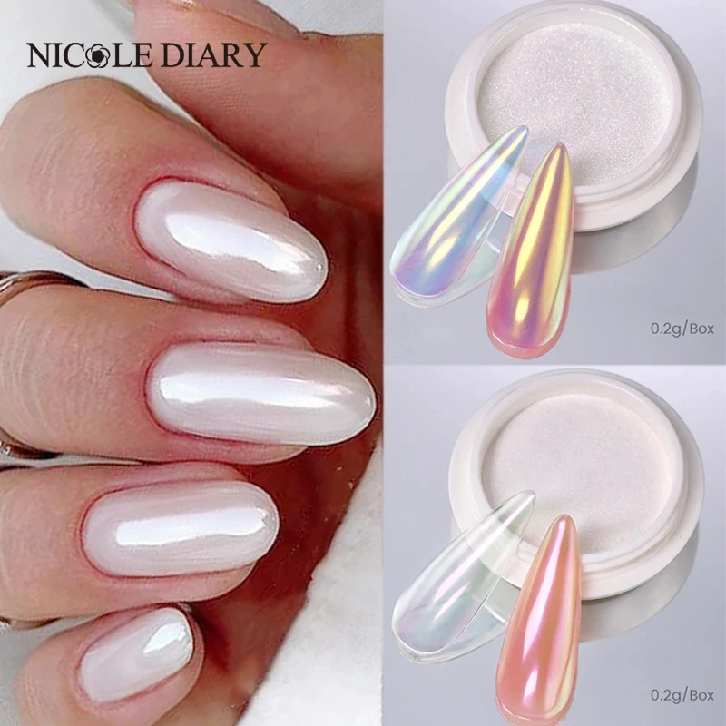 NICOLE DIARY Nail Powder Pigment Pearl White Rubbing on Art Glitter Dust Chrome Aurora Manicure Decoration DIY 241213