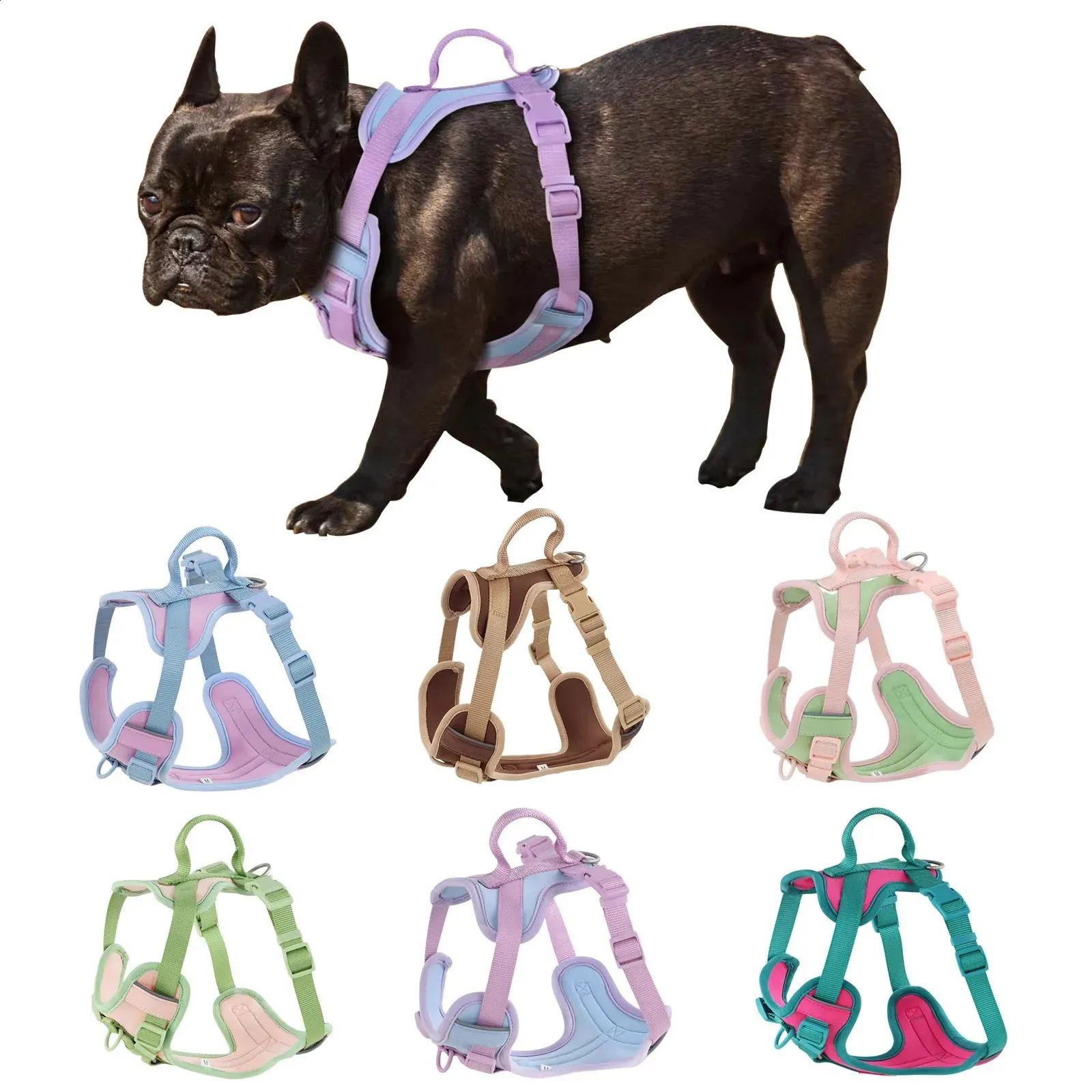 Adjustable Dog Harness and Leash Set with Splicing Colors Comfortable No-Pull Pet Chest Strap Reflective Material