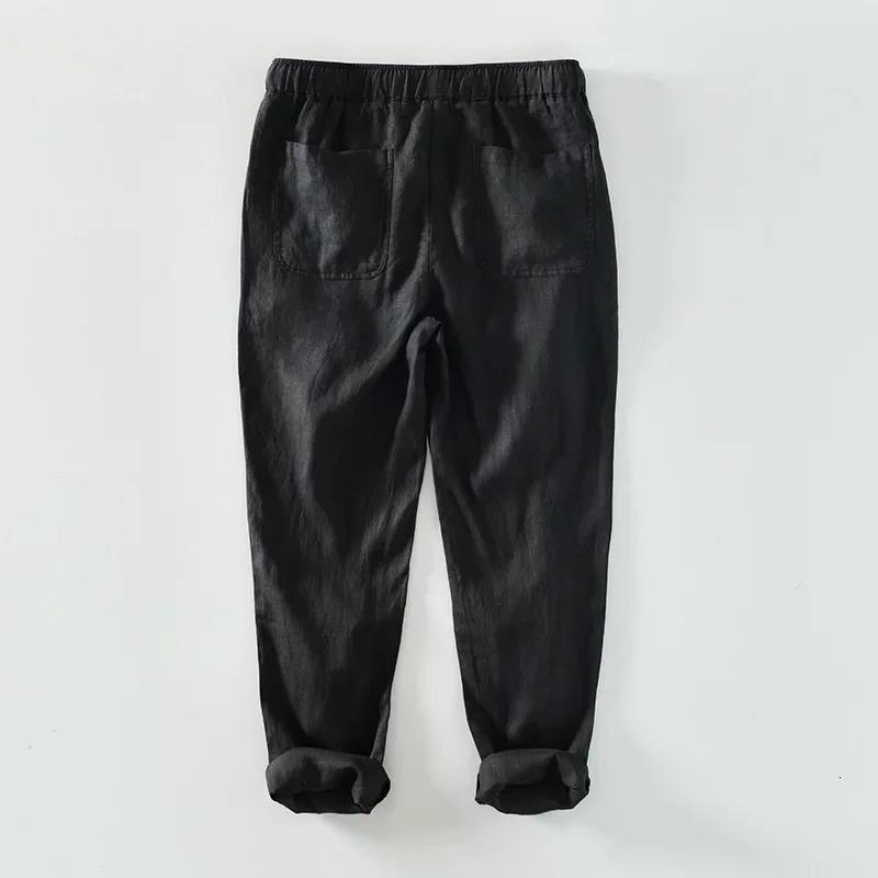 Spring and summer solid color 100% linen mens casual simple oversized mens pants 241219