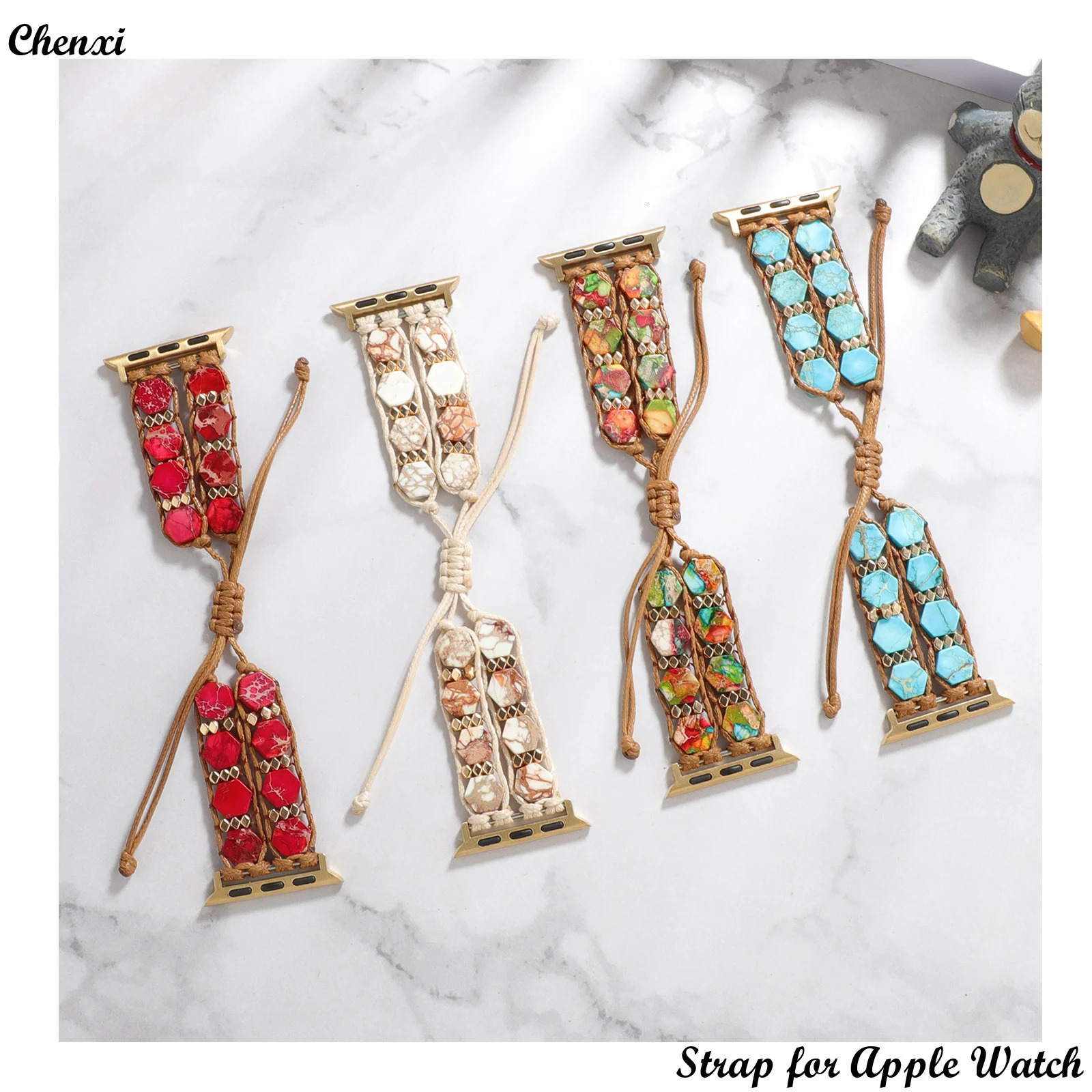 Metal strap for watch band Hexagonal stone bracelet chain iwatch87654321SE Ultra38 40 41 42 44 45 49mm women stretch wrist 241220