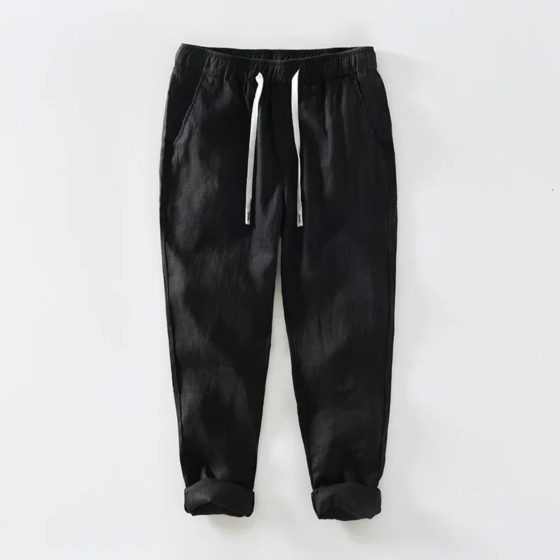 Spring and summer solid color 100% linen mens casual simple oversized mens pants 241219