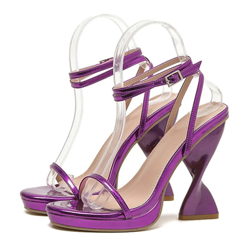 Liyke 2024 Ladies Elegant Purple Strange High Heels Waterproof Platform Sandals For Women n Summer Party Dress y Shoes 241213