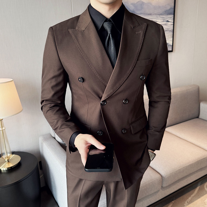 3372 Men's Slim Fit Dark Business Casual Suit Set - Professional Fashion for Work