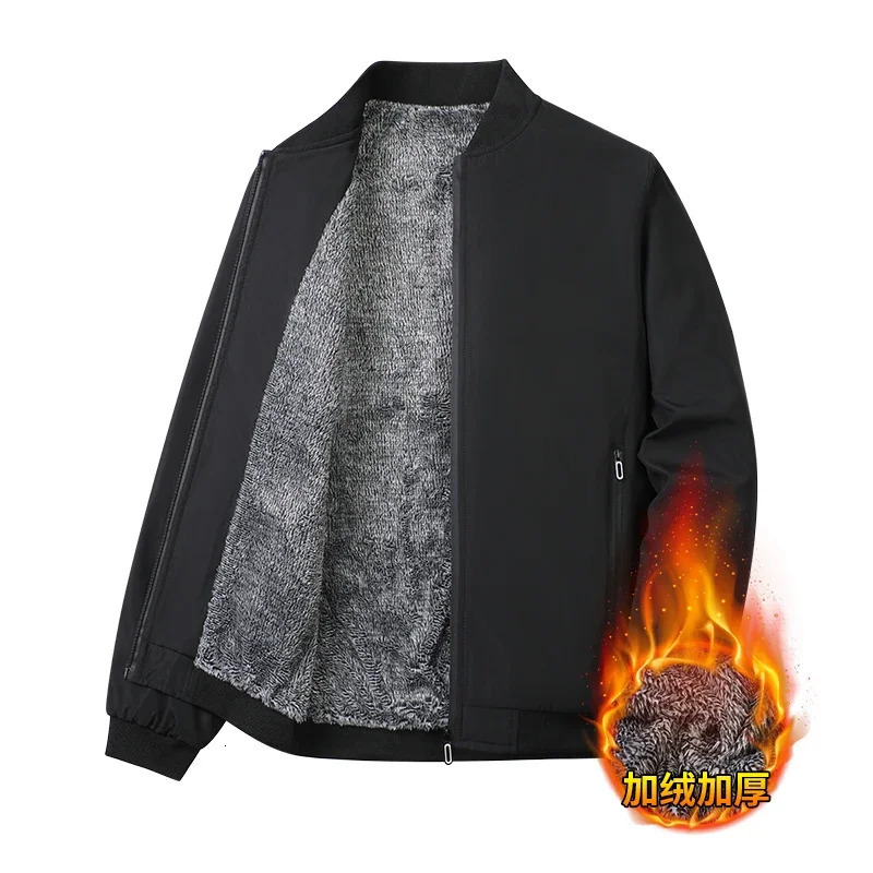 Thermal Fleece Baseball Collar Jackets for Men Solid Color Mens Winter Jacket Thick Warm Casual Jacket Mens Business Coat 241216