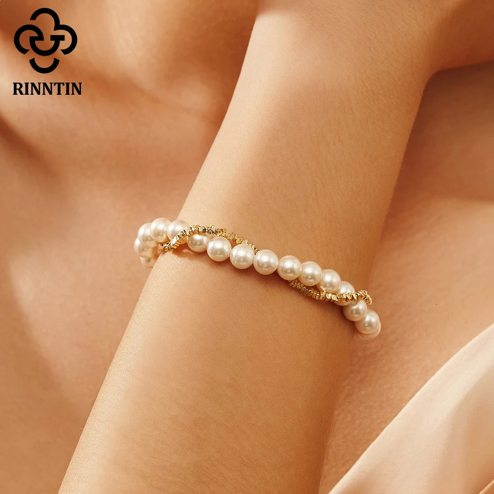 Rinntin Vintage Pearls Bracelet 925 Sterling Silver Layered Chain for Women Romantic Style Gifts Fashion Bracelet Jewelry PSB03 241214