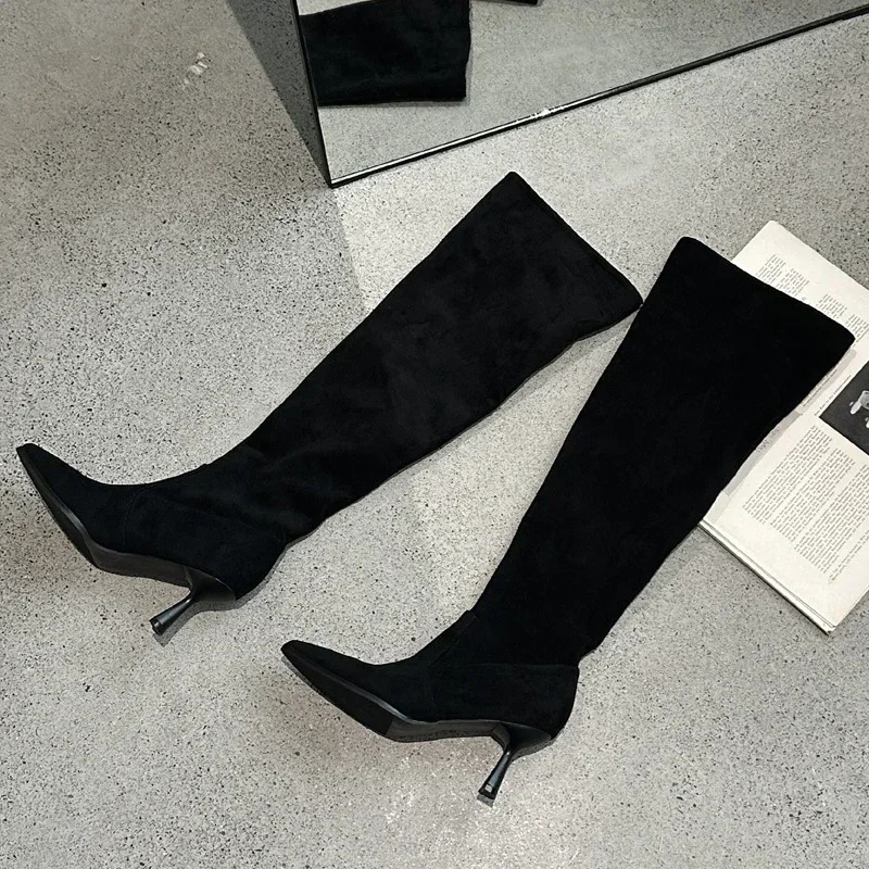 Womens high boots street style Pointed Toe knee high boots sexy pleated thin boots strip dance ball autumn winter shoes Botas Altas 241213