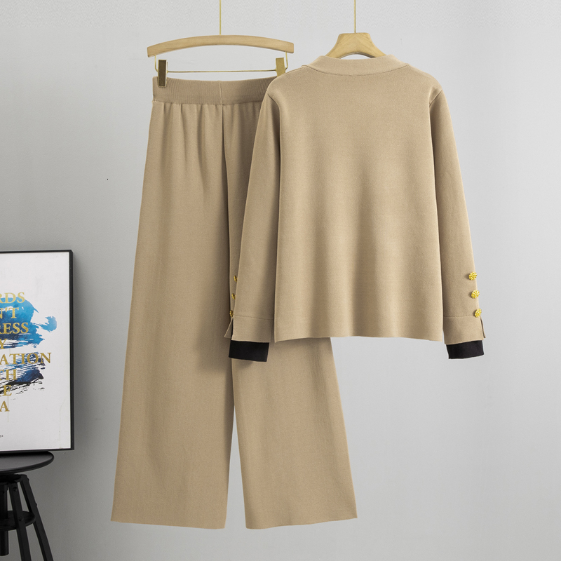Sweater For Women's Spring 2025 New Cardigan Wide Leg Pants Knitted Fashion Set For Women Two Piece Outfits
