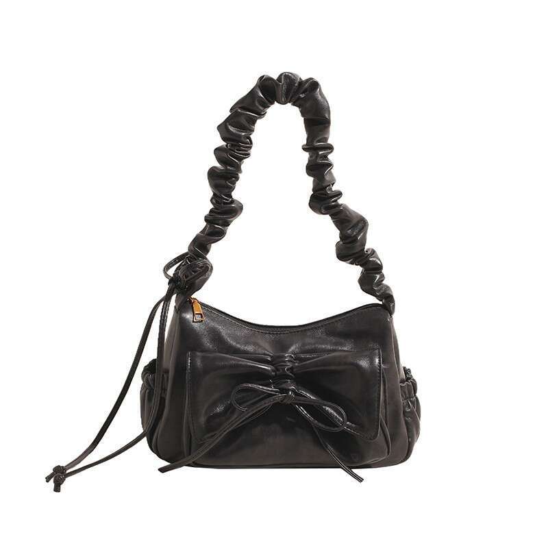 Wrinkled cloud shoulder women's fashionable bow, niche, sweet dinner bag, high-end crossbody bag