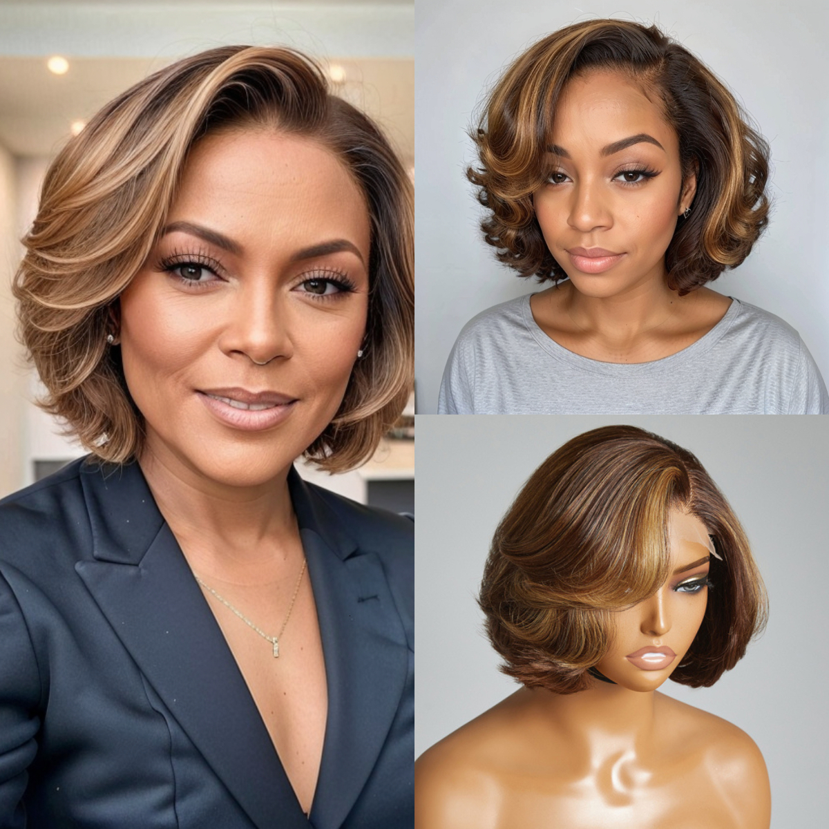 4/27 Highlight 4X4 Body Wave Glueless Closure Blonde Short Human Hair Wigs Bob Wig
