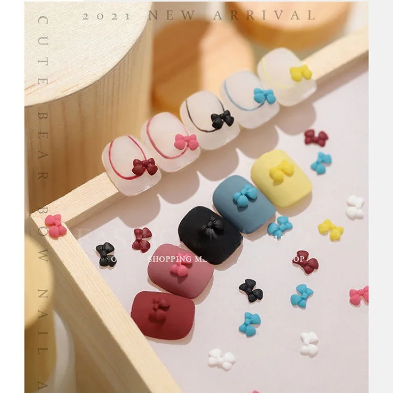 30pcsBag Kawaii Mini Bear Bow 3D Cute Nail Art Decorations Macaron Matte Bears Nails Charms ns DIY Resin Accessories 241213