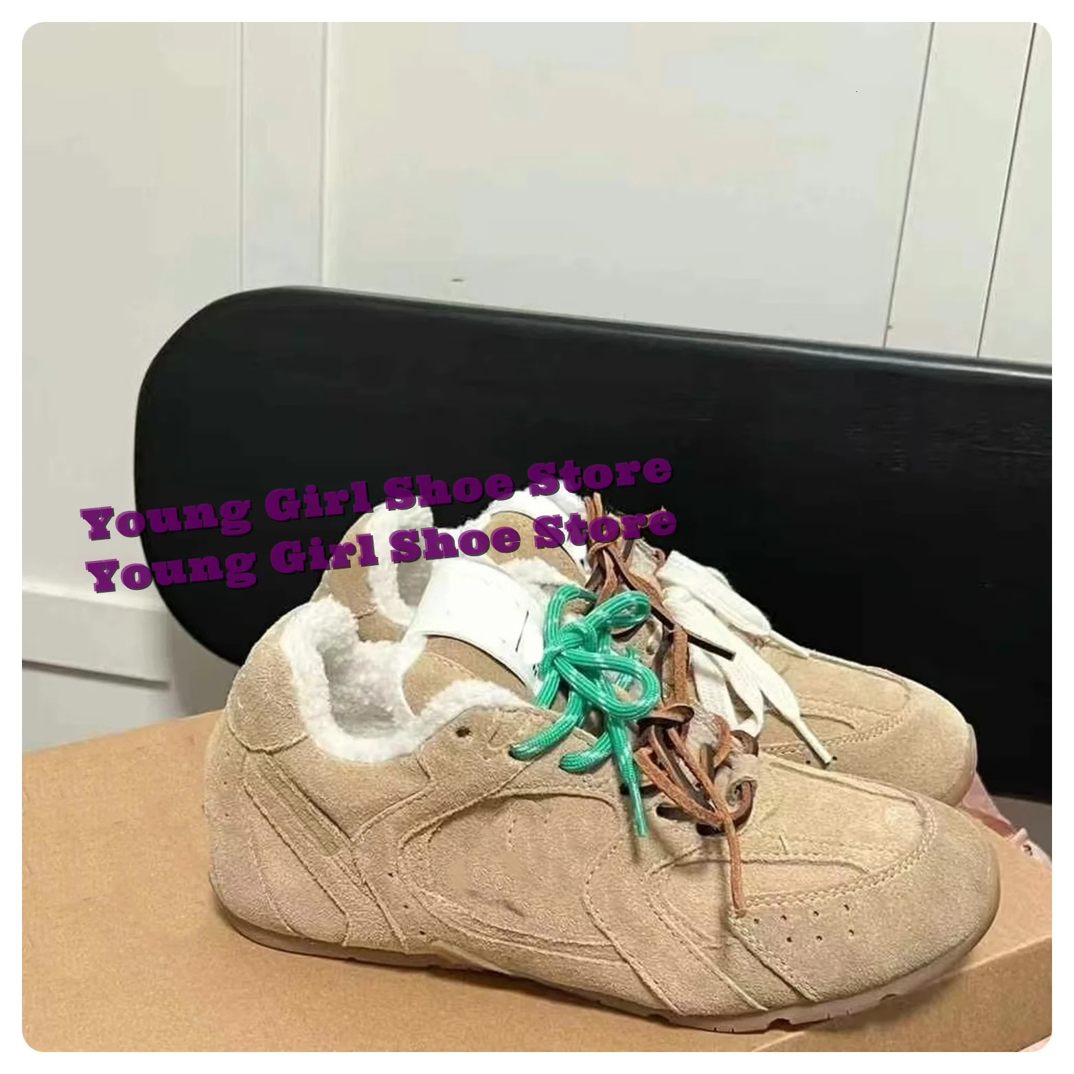 Plain canvas shoes sports shoes fur insulation winter high thickening rough surface casual fashion street womens clothing 241213
