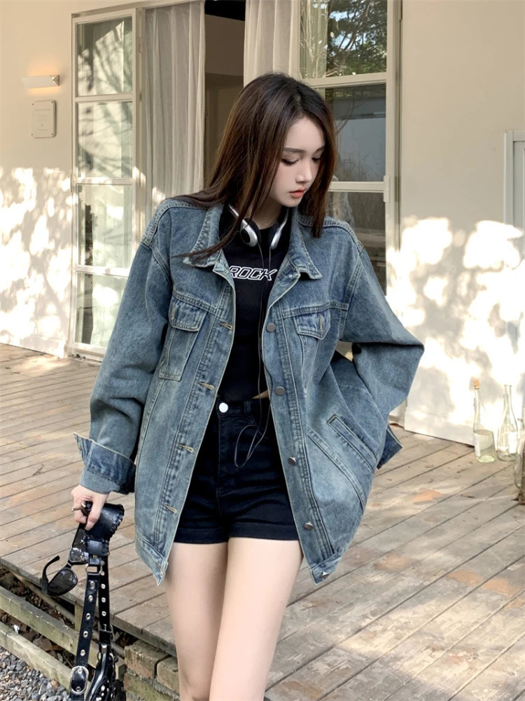 Denim jacket womens retro BF autumn coat street fashion womens Korean fashion trend street clothing Y2k coat aesthetics Ins 241219