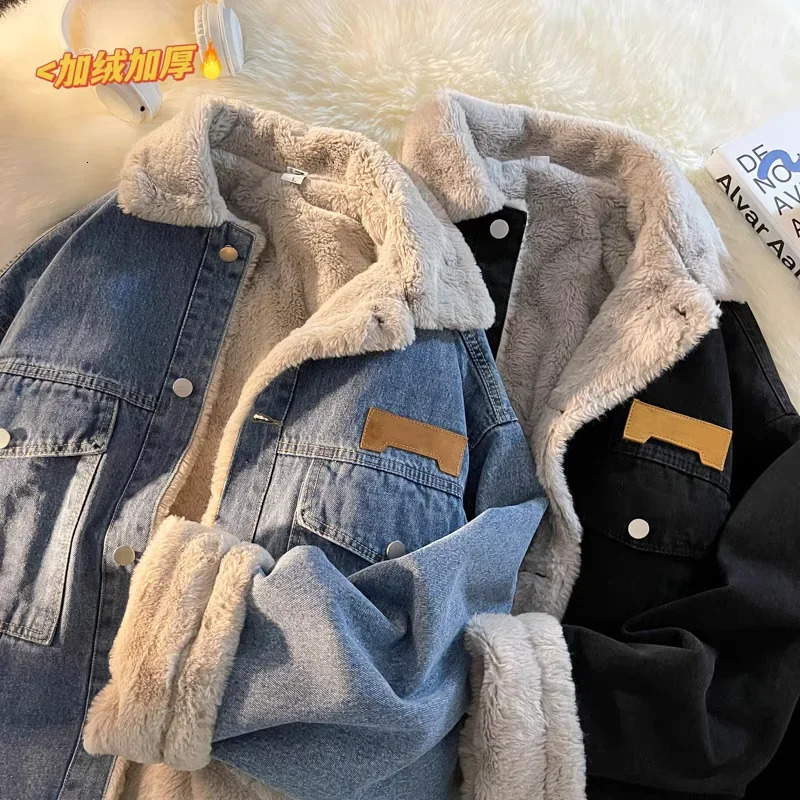 Thick Warm Lamb Fleece Lined Denim Jacket Men Winter Windbreaker Jackets Outwear Jeans Coats Male Multi-pockets Cowboy Clothing 241220