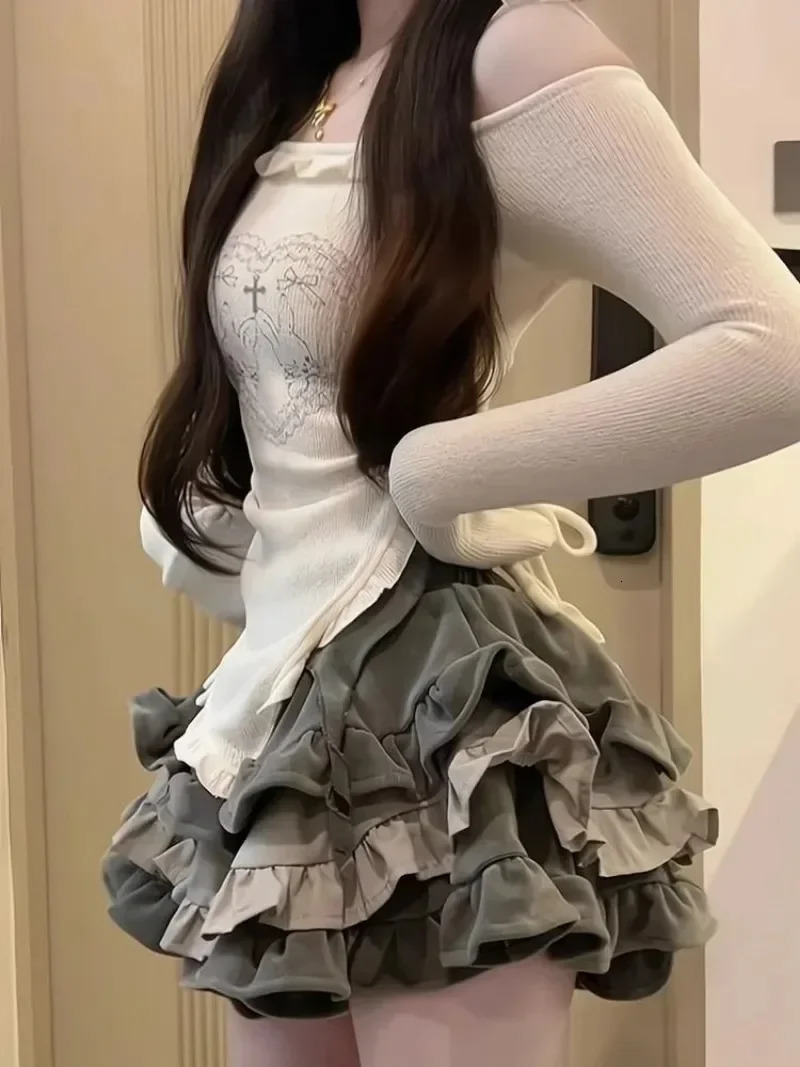 2-piece womens Y2K set shoulder set two-piece set Korean party holiday set sexy clothing set 241219