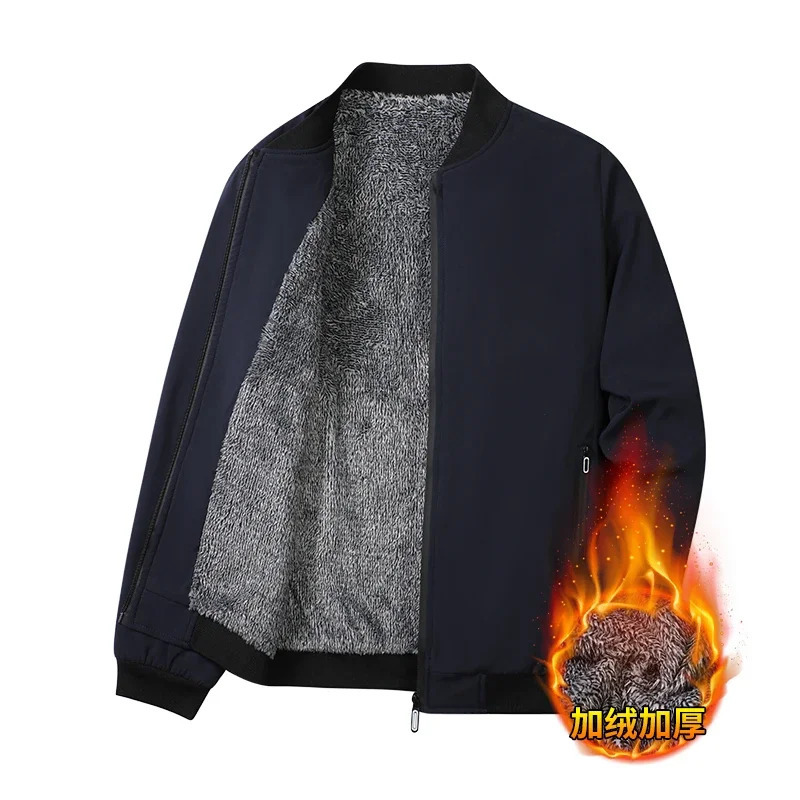 Thermal Fleece Baseball Collar Jackets for Men Solid Color Mens Winter Jacket Thick Warm Casual Jacket Mens Business Coat 241216
