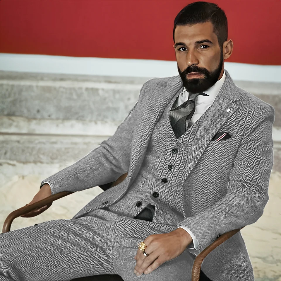 Mens Wool Suit 3 Piece Set Winter Twill Jacket Pants Vest Business Formal Men Blazer Classic n Custom Size 241218