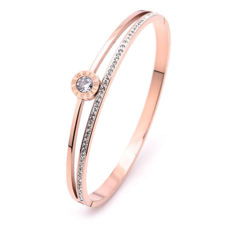 Full Sky Star Roman Digital Bracelet Women's High end Rose Gold Titanium Steel Anti Itch Open Hand Decoration