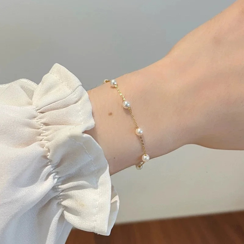 Real 18K Gold Natural Pearl Bracelet Au750 Full Sky Star Womens Bracelet Boutique Jewelry Birthday Wedding Gift S514 241220