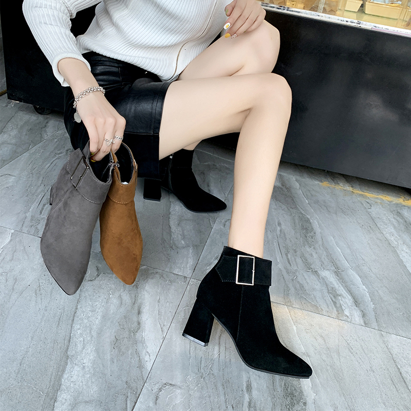 Women Vintage High Heels Buckle Casual Ladies Sexy Ankle Female Boots Plus Size 35-43 Botas De Mujer