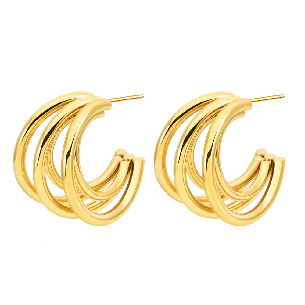 small and exquisite three thread cshaped womens titanium steel plated gold simple corrugated earrings fried dough twists type jewelry