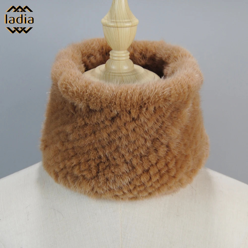 Winter Knitted Warmer Lady Genuine Ring Bandana Girl Good Elastic Scarves Natural Mink Fur HeadBands Winter Collars And Scarves 241220