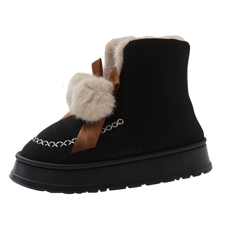 2024 Winter New Cotton Dragging Women's Shoes Butterfly Knot Double Ball High Bond Cotton Boots with Velvet Warm Slippers Snow Boots Wholesale