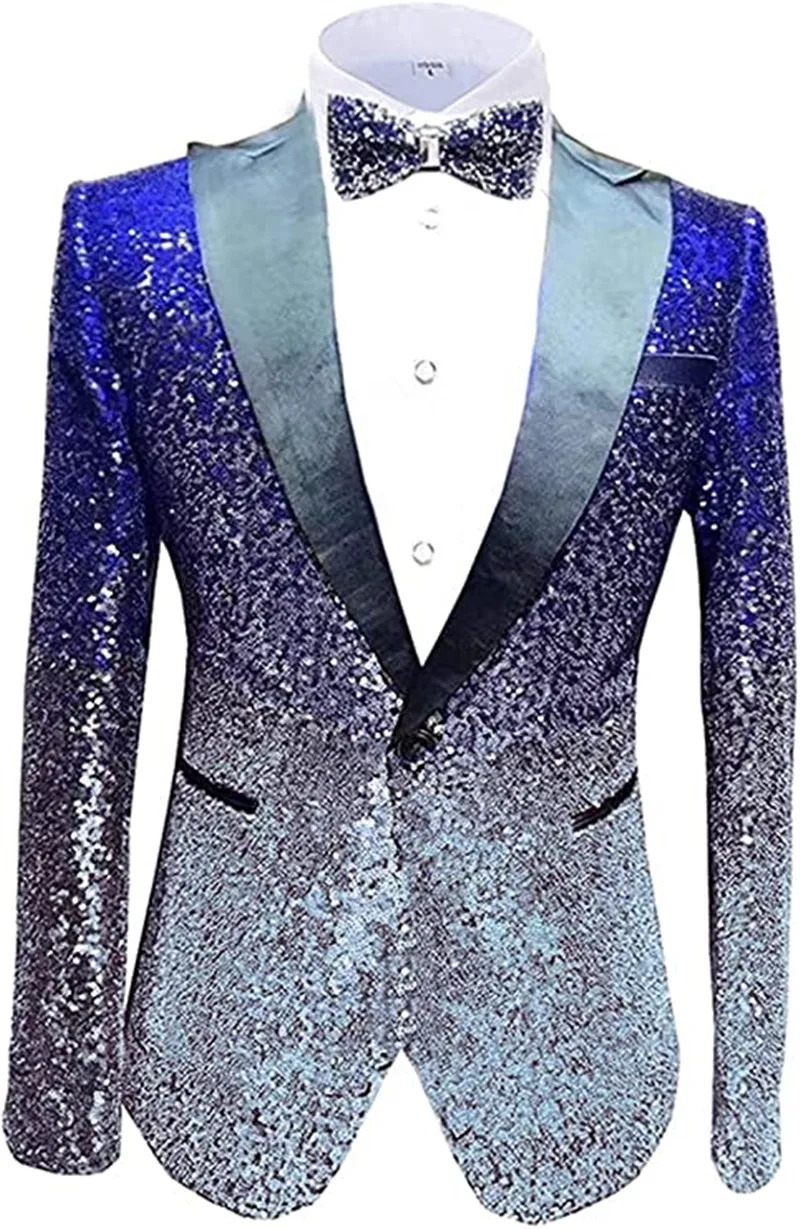 1 Piece MenS Suit Coat Dennis dress Sequins Blazer Formal Business Host Jacket for Men Just One Button 241218