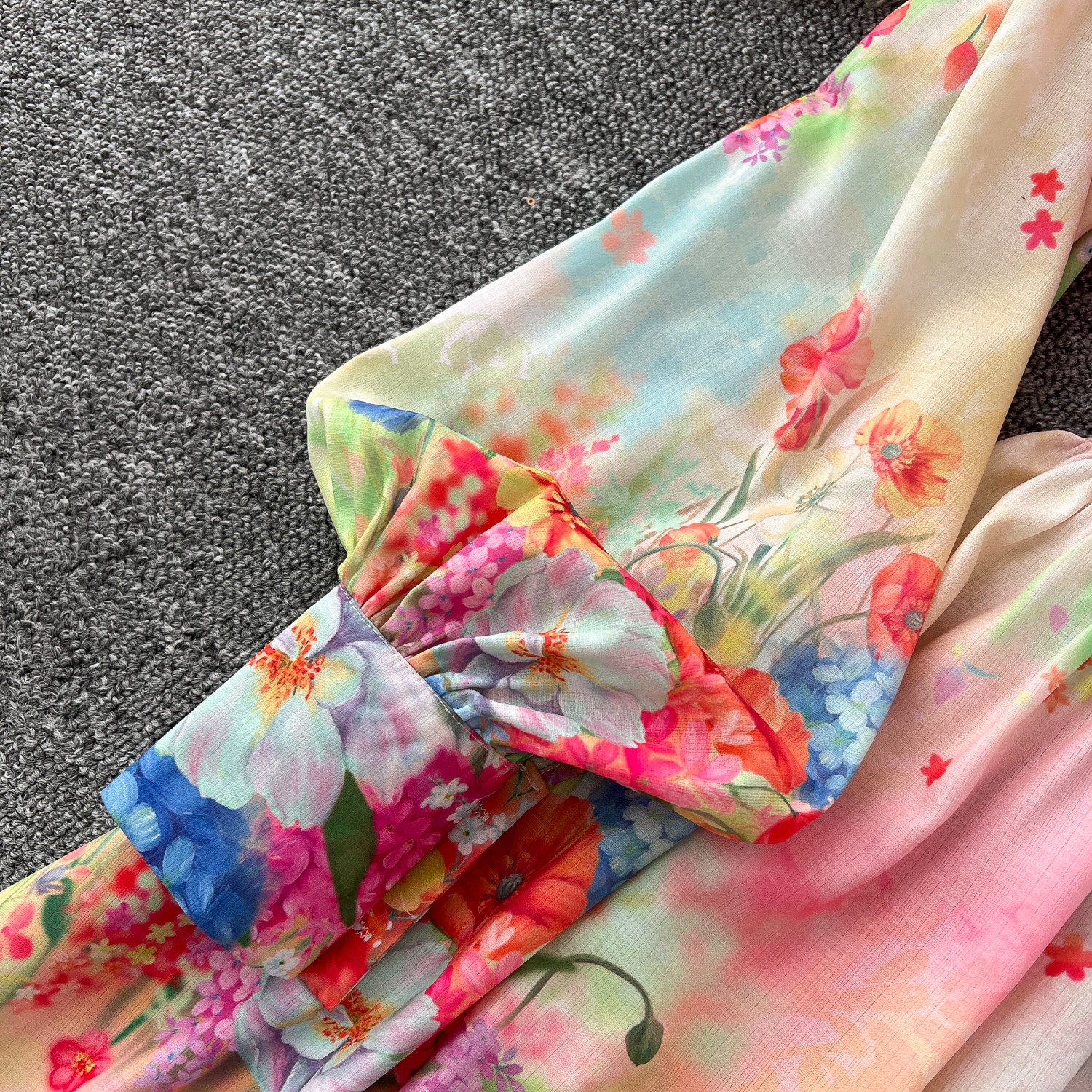 Casual Dresses 2025 Spring Summer Holiday Flower Robe Dress Women Lace Splicing V-Neck Long Lantern Sleeve Floral Print Maxi Vestidos Clothes