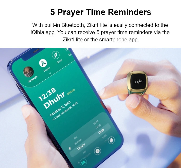 Smart Tasbih Tally Counter Ring for Muslims Zikr Digital Tasbeeh 5 Prayer Time 241220