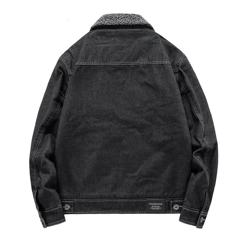 Winter Men Thick Thermal Jacket Coats Warm Fleece Denim Jacket Fashion Men Black Vintage Men Jeans Coat Overcoat Plus Size M-4xl 241216