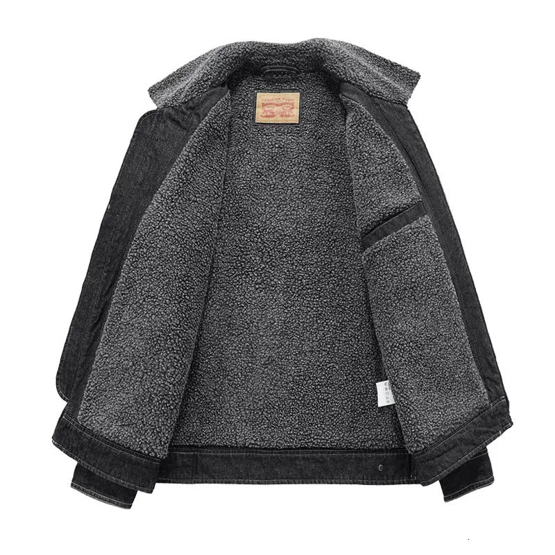 Winter Men Thick Thermal Jacket Coats Warm Fleece Denim Jacket Fashion Men Black Vintage Men Jeans Coat Overcoat Plus Size M-4xl 241216