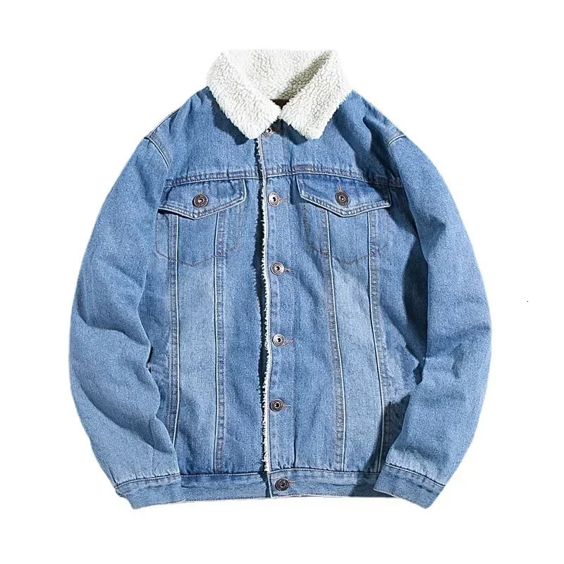 Winter fleece denim jacket for men thick and warm lamb fleece denim jacket for autumn and winter loose oversized cotton jacket 241216