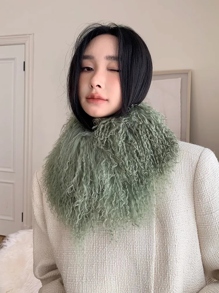 High Quality Beach Wool Muffler Whole Skin Mongolia Long Fur Scarf Warm Lamb Fur Collar Thickened Neck JZ291 241220